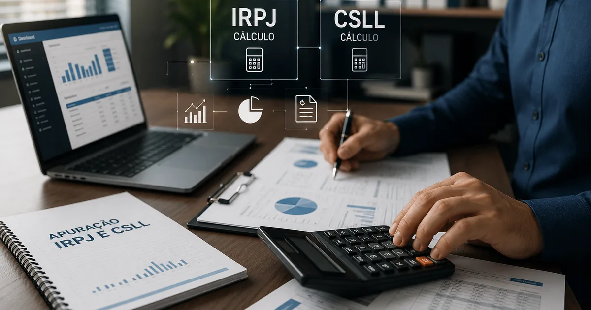 Calculadora e planilha usadas para revisar o cálculo de IRPJ e CSLL no Lucro Real